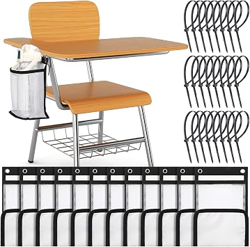 12 Pcs Water Bottle Holder for Classroom Desk Anti-spill Chair Cup Holder with 50 Pcs Black Zip Ties Back to School Gift for Students Water Bottle Pockets for Student Classroom Chair PocketClassic