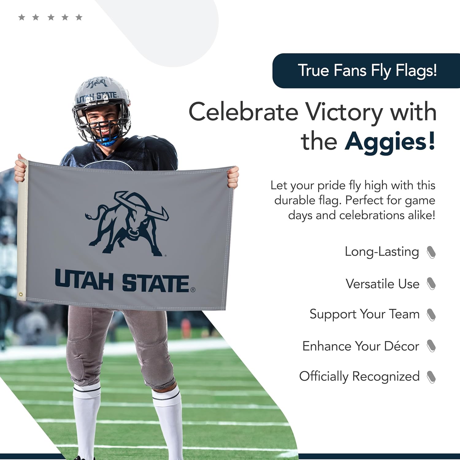 Utah State Aggies College Sports Printed Flag - NCAA Licensed - Nylon - School Banner (Gray, Blue) (2' x 3')