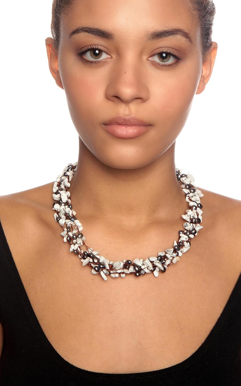 HinsonGayle 4-Strand Handwoven Gemstone & Freshwater Cultured Pearl Necklace