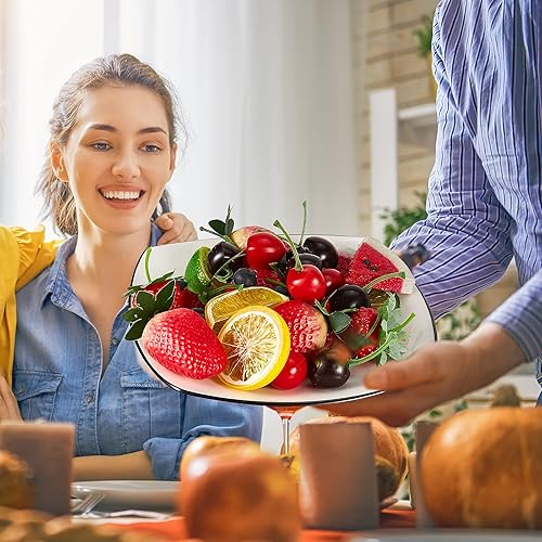 Miniatura 7 de 50 frutas artificiales de plástico realistas, 14 fresas falsas, 12 cerezas falsas, 6 moras falsas, 4 rebanadas de sandía falsas, 10 arándanos