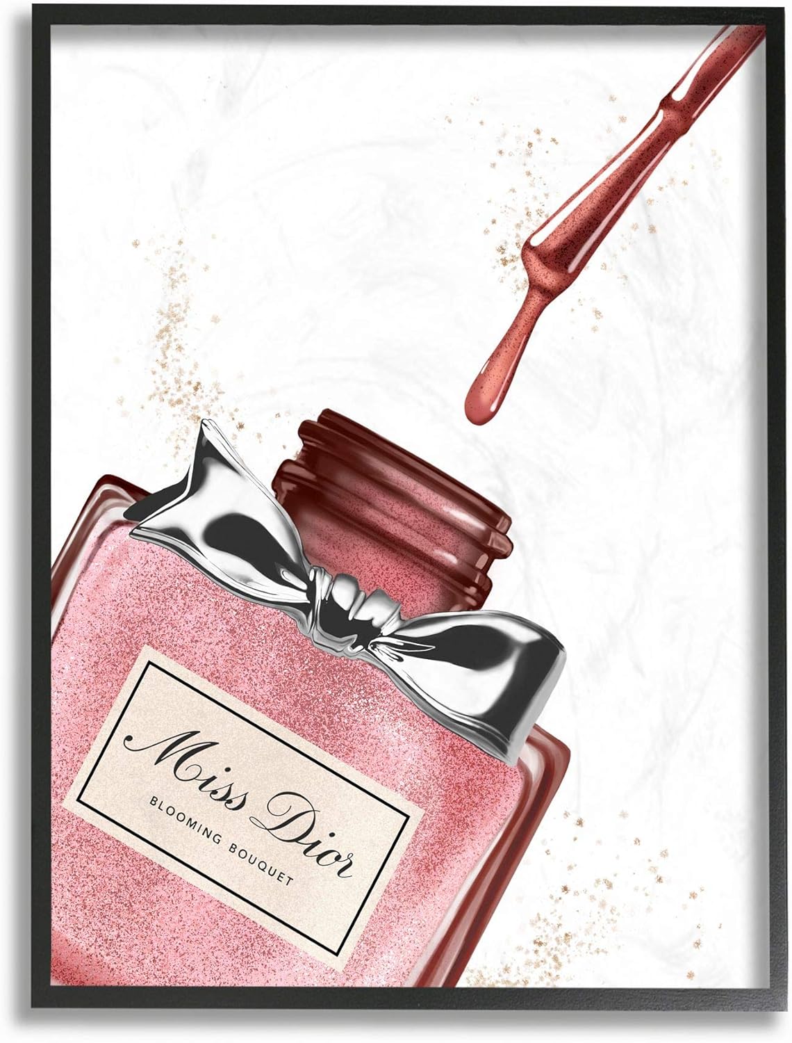 Stupell Industries Makeup Nail Polish Brush Pink Silver Drip Fashion Design Framed Wall Art, Multi-Color