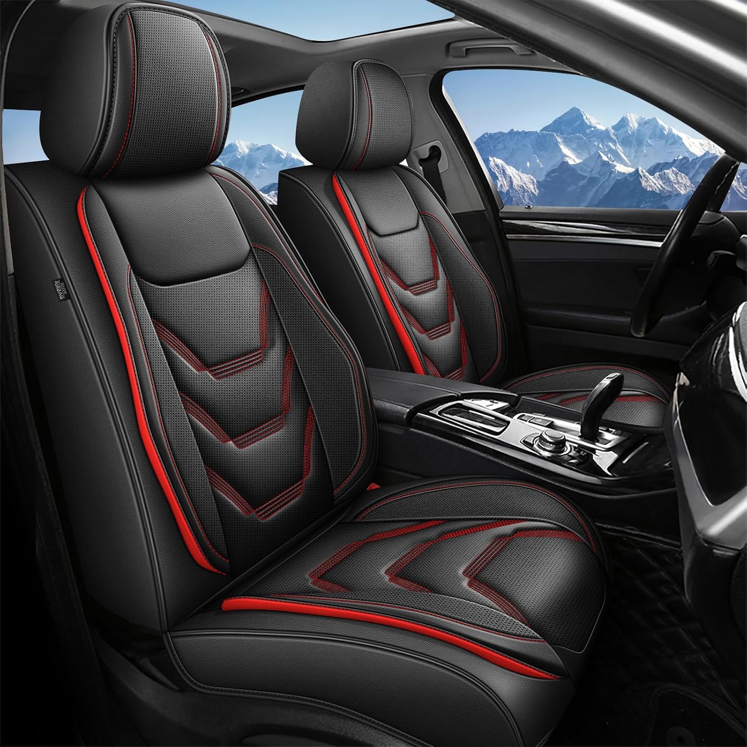 Full Set Seat Covers for Ford Bronco Sport 2021-2024 2025: Breathable Leather Car Seat Covers Cushion (5 Seat Full Set,Black&Red)