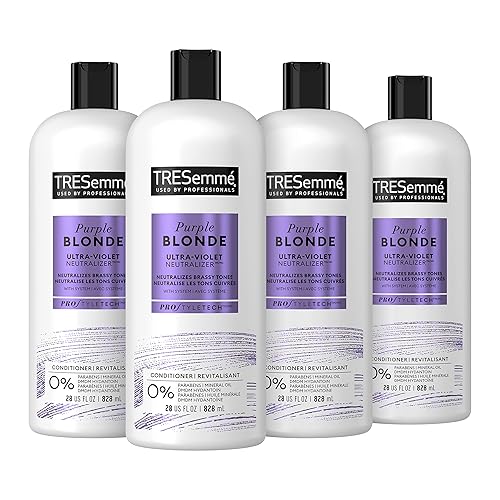 Miniatura 1 de TRESemmé Acondicionador rubio morado, 4 unidades para cabello rubio y plateado, formulado con tecnología neutralizadora ultra violeta, 28 onzas