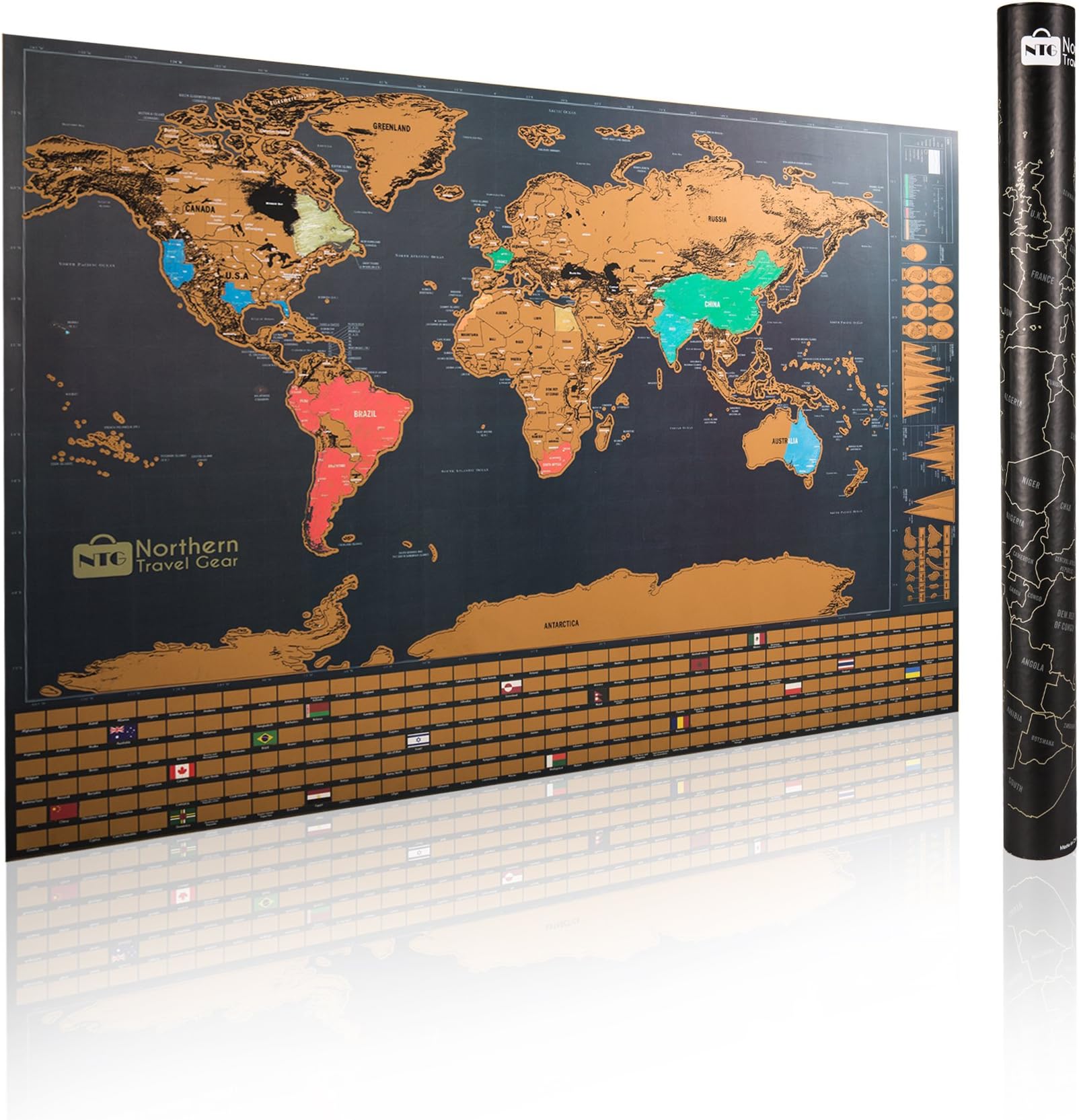 Scratch Off World Map – Northern Travel Gear – Scratch Map – US States Outlined – Includes Bonus Precision Pen – Gift Ready Tube Packaging – Perfect Size To Frame Office Product
