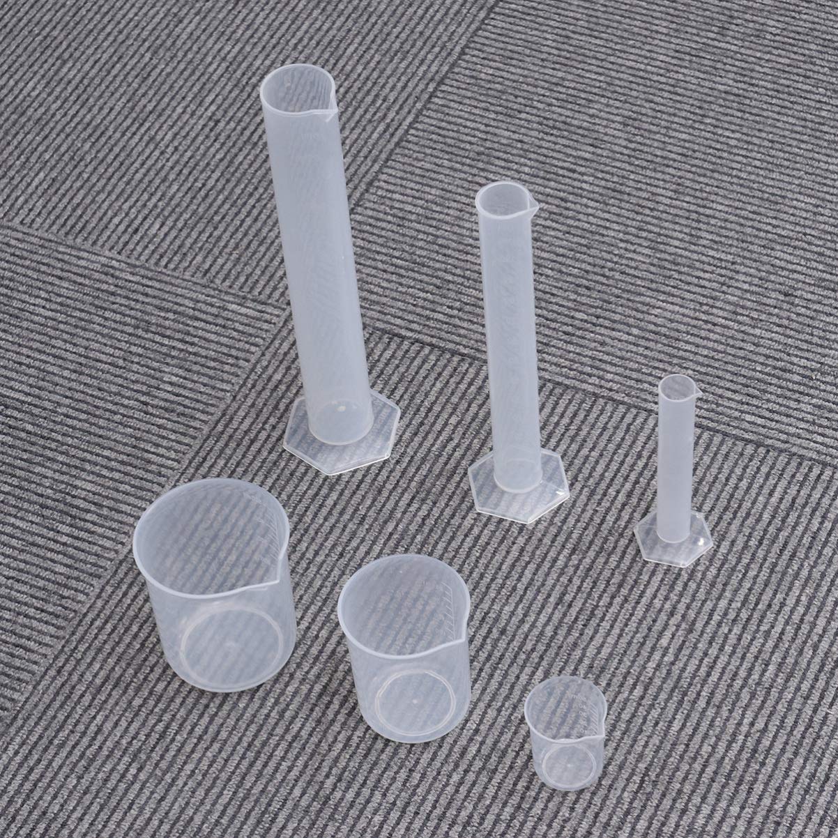 Flüssigkeitsmesswerkzeug-Set – 3 Messbecher (50 ml, 250 ml, 500 ml) und 3 Messzylinder (25 ml, 100 ml, 250 ml), durchscheinendes, hochpräzises Schullaborwerkzeug für Schüler