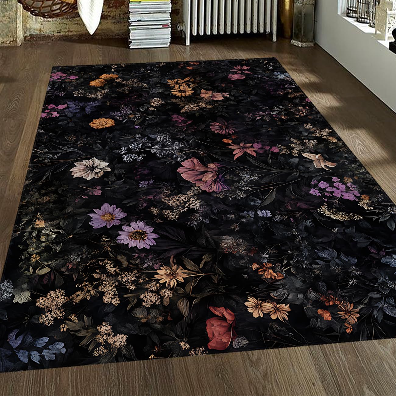 Tapis pour salon antidérapants lavables 180x270 cm avec motif fleuri vintage