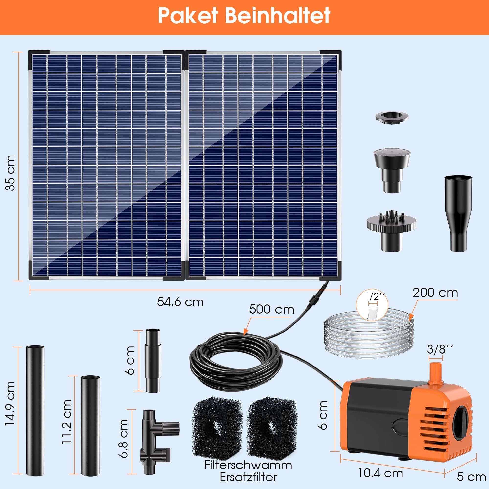 Biling Solarna pompa do oczka wodnego 35 W, 1500 l/h, cicha pompa solarna z 4 dyszami, fontanna solarna z wężem do oczek wodnych do 1500 l, fontanna solarna "zrób to sam", poidło dla ptaków, fontanna