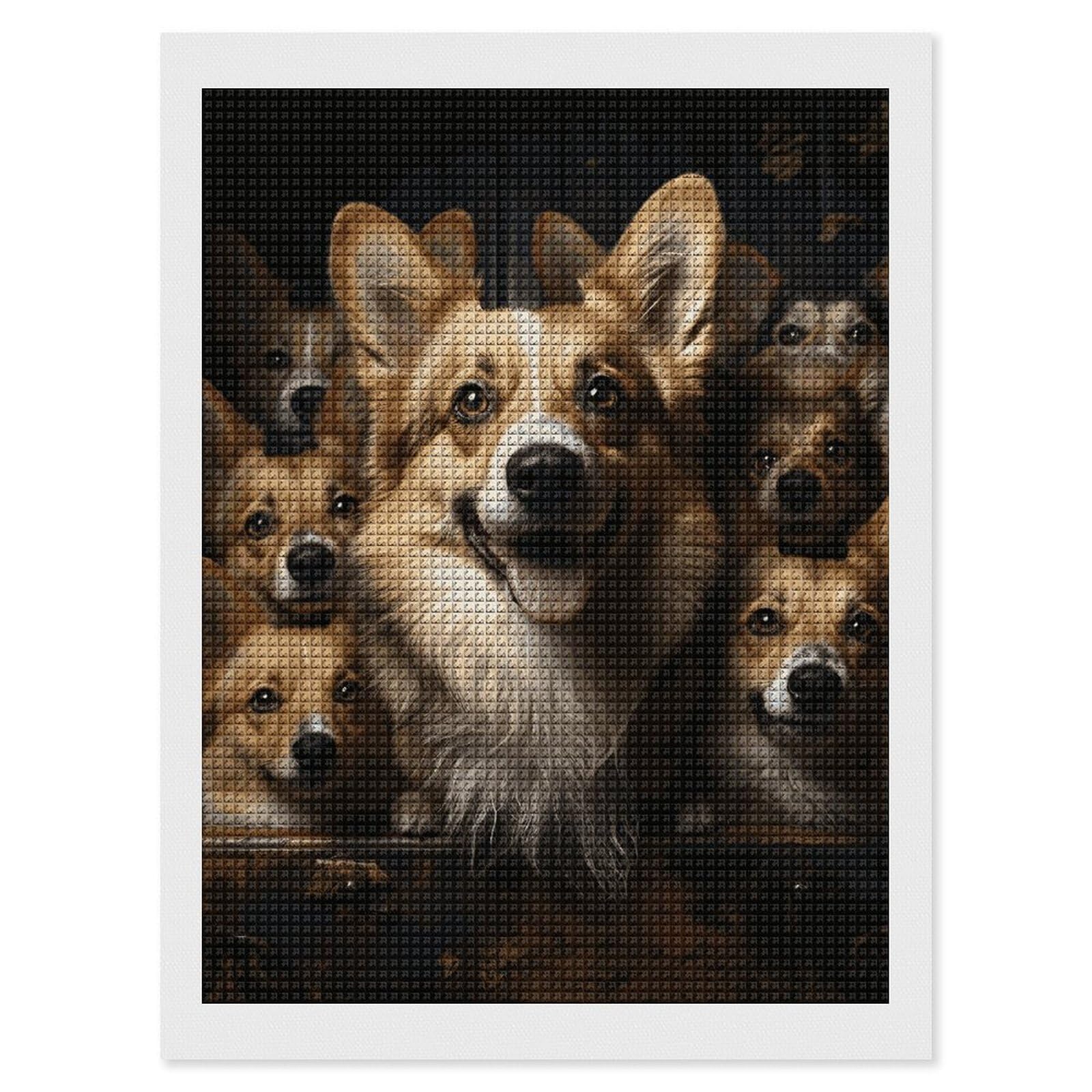 Corgi Pictures Diamond Art Kits for Adults, DIY 5D Diamonds Painting Kits for Beginner, Round Full Drill Diamond Dots Painting, 12"x16" Diamonds Pictures Gem Art and Crafts Wall Decor