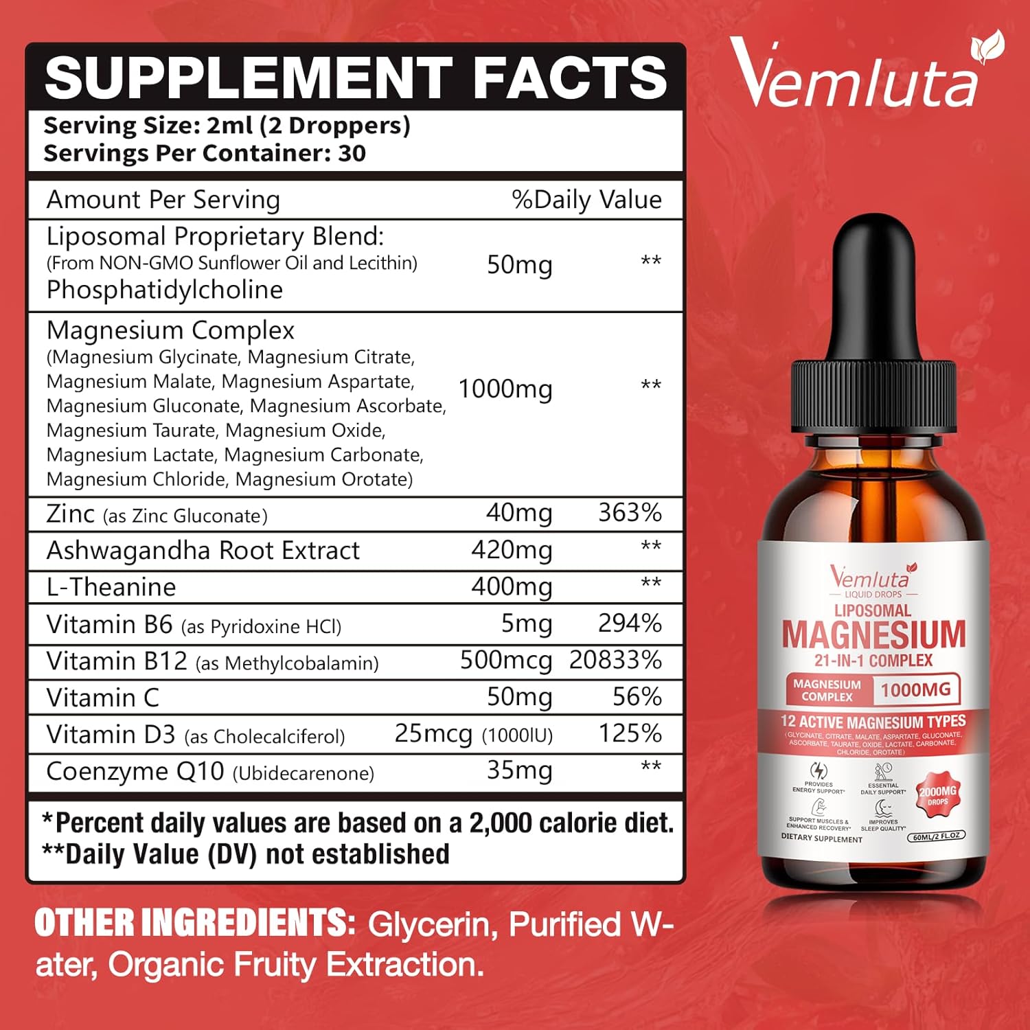 2 Packs 21-in-1 Liposomal 12 Active Magnesium Complex 2000MG+ Liquid Drops - with Magnesium Glycinate,Citrate etc, Ashwagandha & L-Theanine,CoQ10 for Mood, Muscle,Heart & Relaxation Nerve* Support