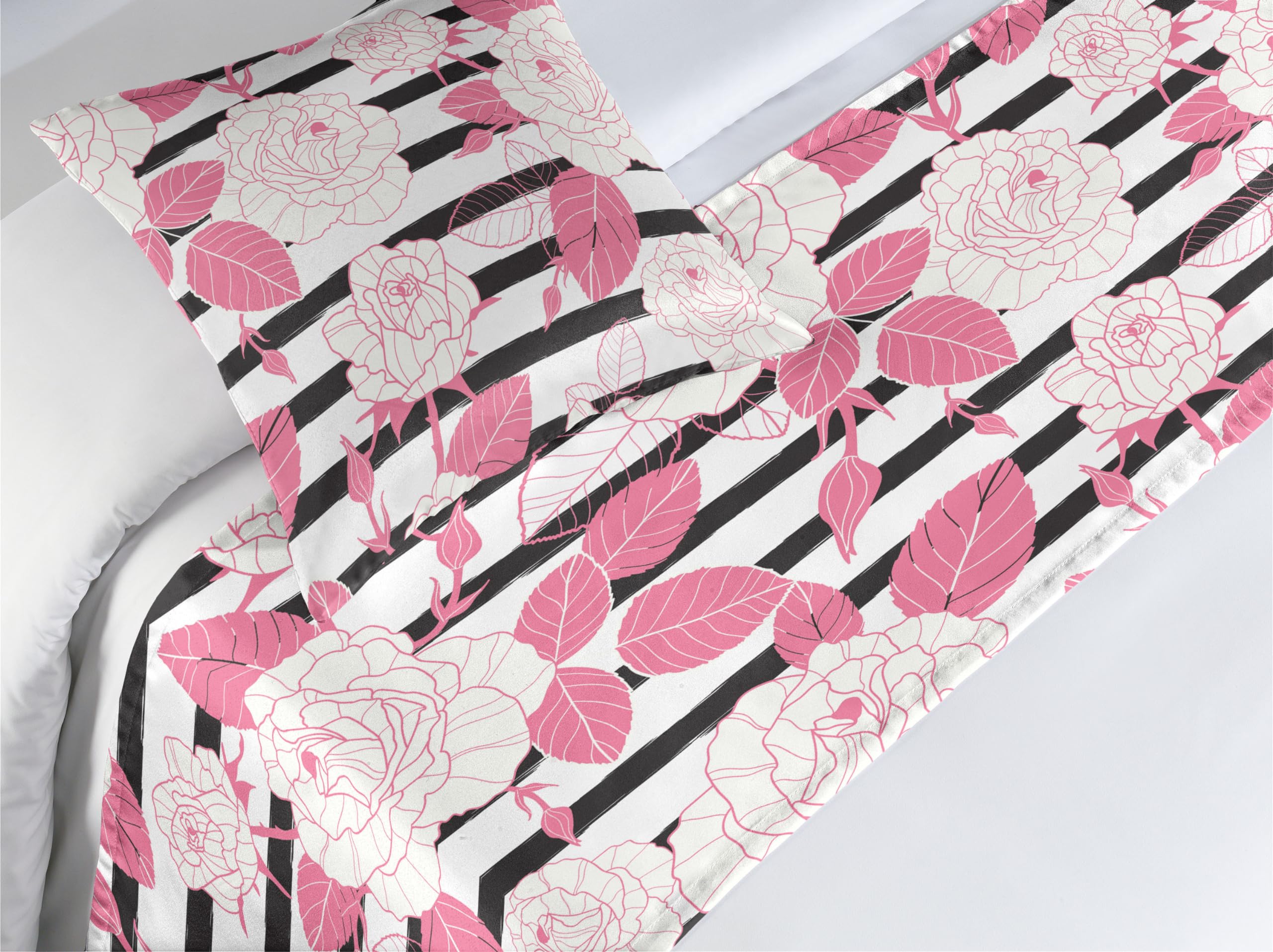 Ambesonne Floral Inspiration Bed Runner Set Vintage Romantic Roses with Leaves on a Striped Background Decorative Bedding Scarf