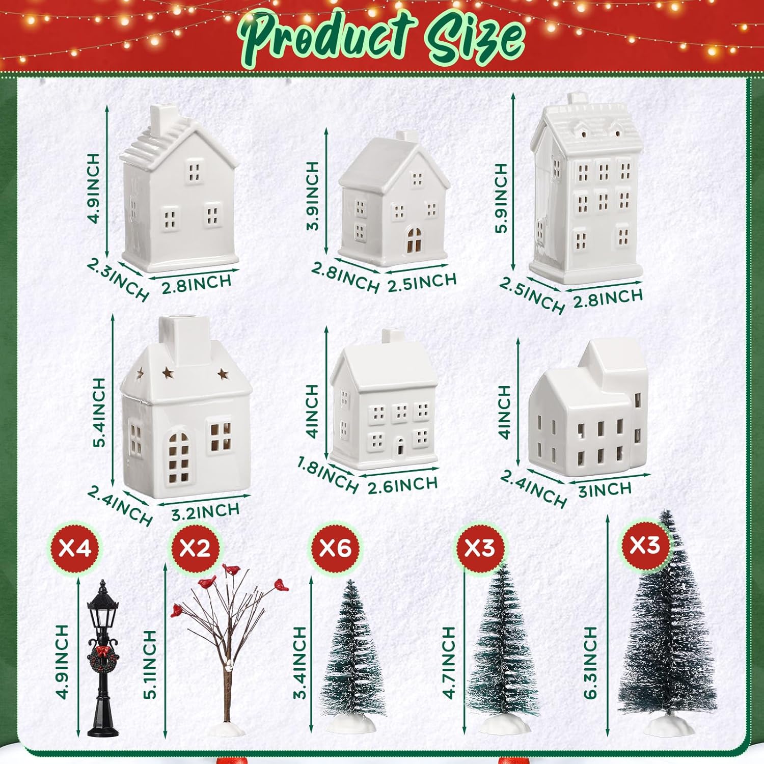 クリスマスビレッジハウス LEDライト付きクリスマスビレッジセット