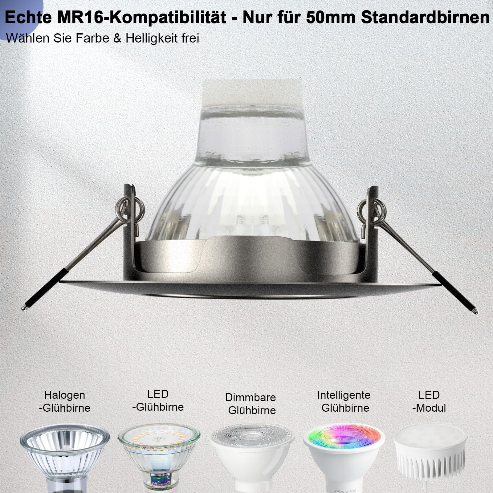 12x Einbaustrahler GU10 Einbauleuchten Schwenkbar Rund Einbaurahmen 68mm LED Spots 230V Edelstahl Gebürstet Einbauspots Rahmen inkl. GU10 Fassung für LED oder Halogen
