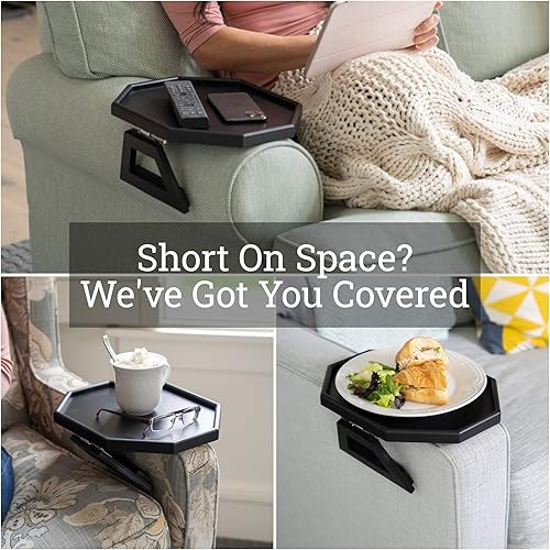 Miniatura 7 de Shamrock Home Mesa de Brazo de Sofá de Bambú, Mesa de Sofá con Bandeja que se Engancha para Sofás. Bandeja de Brazo de Sofá para Cenas frente al TV,