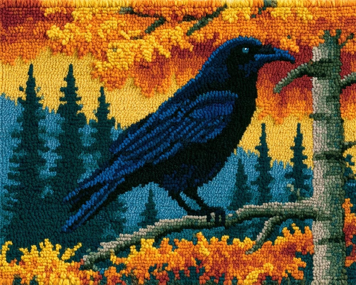 FWRTYCB Latch Hook Rug Kit Crow in the Tree