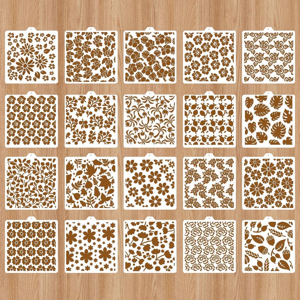 Floral Cake Stencils Decorating, Cake Decorating Supplies Kit with 20 Different Designs, Cookie Stencil Suitable for Many Cakes and Bread Baking Projects(Floral)
