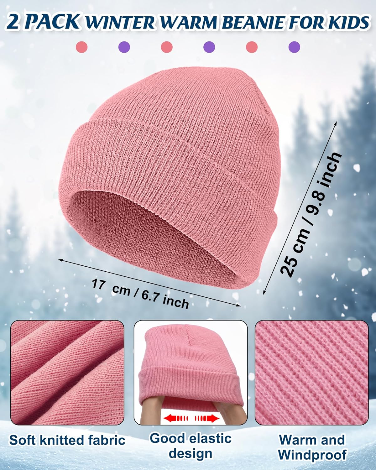 Suhine 6 Pcs Kids Beanies Scarves Gloves Winter Set Gloves Knitted Scarves Wrap Winter Beanie Hat for Boys Girls 5-12 - Image 4