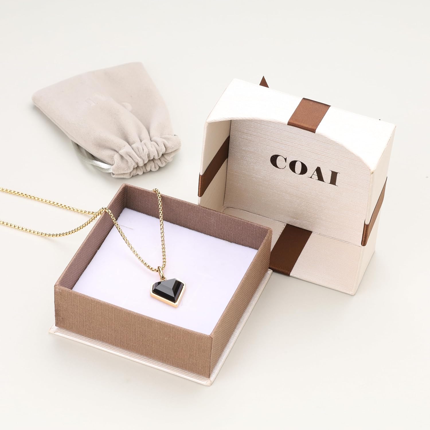 COAI Black Heart Pendant Necklace for Women and Men, Stainless Steel Diamond Shape Onyx Necklace - Image 6