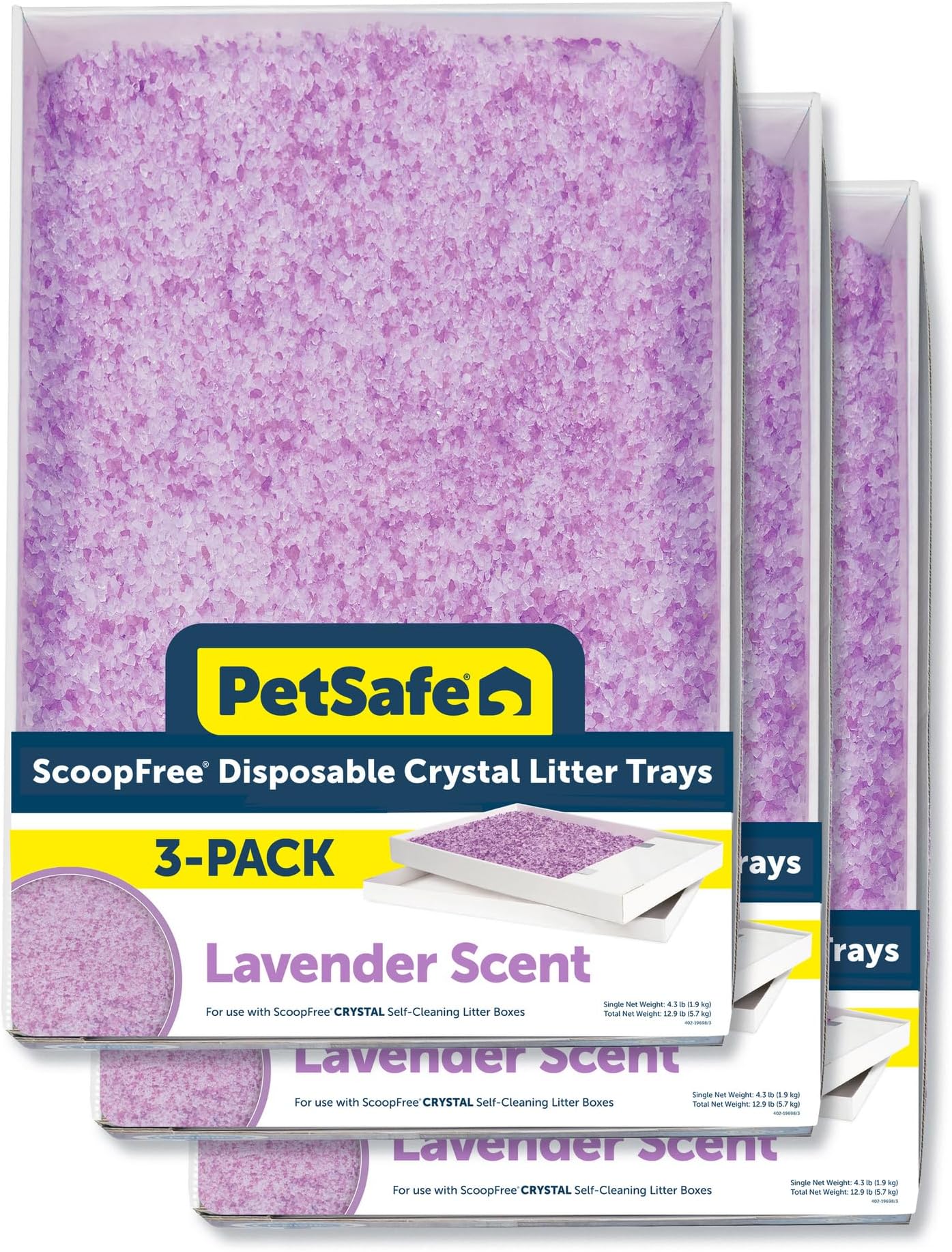 PetSafe ScoopFree Disposable Crystal Cat Litter Tray - Easy Cleaning Box - Refill Tray for Automatic Litter Box - Lavender Scent - 4.3 lb Bags - 3 Pack