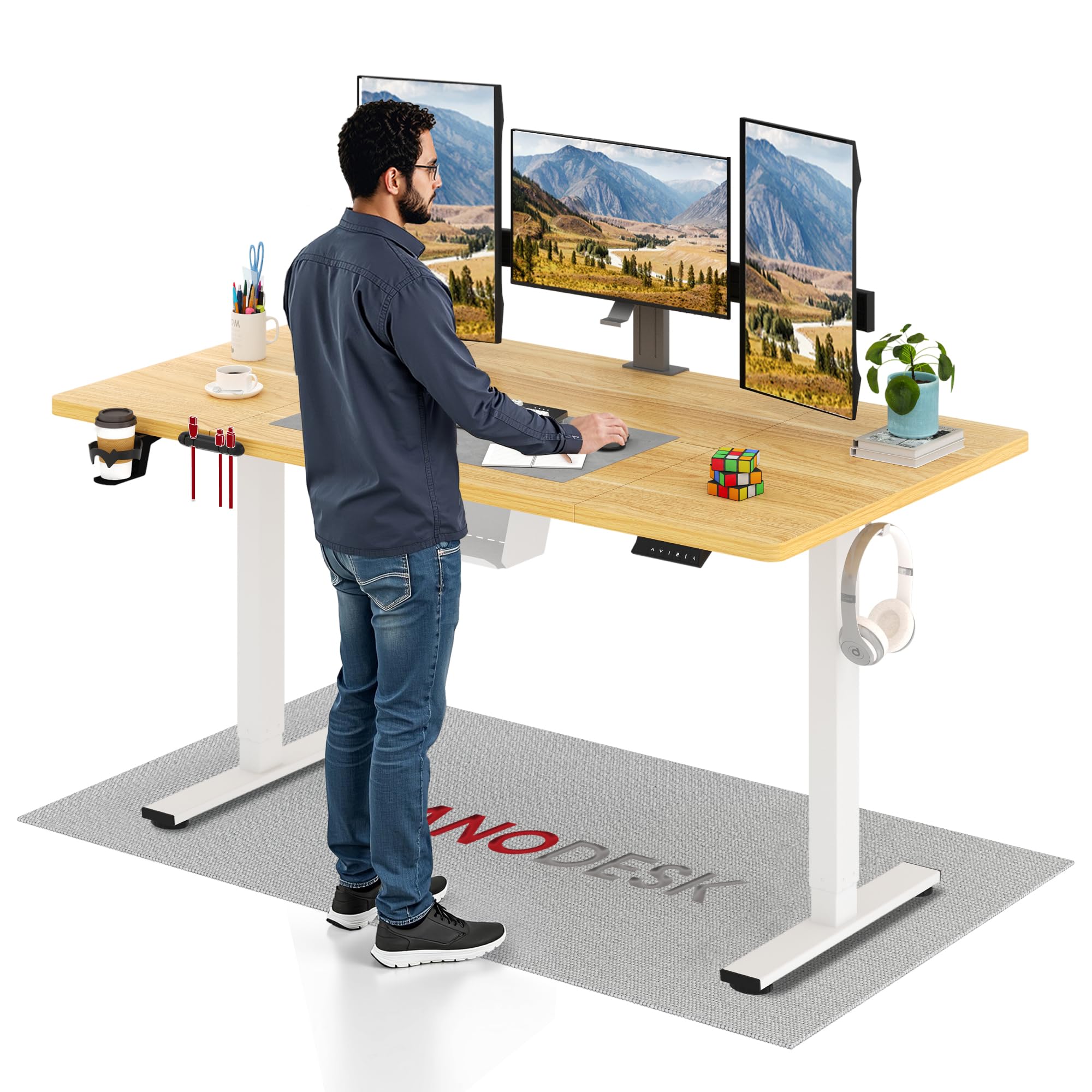 SANODESK Elektrischer Höhenverstellbarer Schreibtisch einfach mit Tischplatte, Memory Funktion und Haken, Schreibtisch Höhenverstellbar Elektrisch für Heimbüro, Homeoffice und Hause