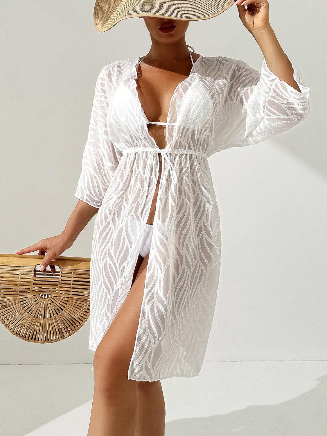 Women's Off-Shoulder Long Sleeve Beach Cover-Up With Waist Tie Summer cover ups for swimwear