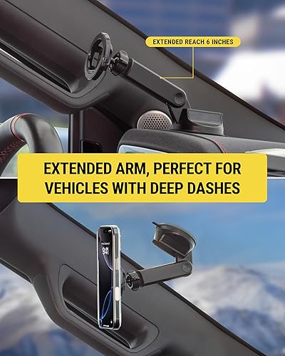 Miniatura 6 de Scosche MagSafe - Soporte magnético para automóvil, ventosa para parabrisas  tablero de instrumentos con clip de ventilación y brazo abatible