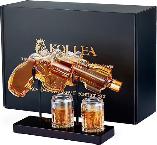 Regalos de cumpleaños para hombres, papá, juego de decantador de whisky Kollea Gun con vaso de chupito, ideas geniales de regalos de Navidad para