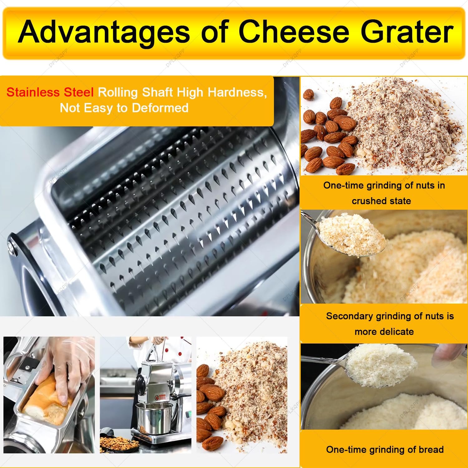 Electric Cheese Grater Shredder Machine - Ultra-Fine Grinding for Hard Cheese, Bread, Almonds & Peanuts - 88lbs/hr Output with Safety Features - Professional Kitchen Tool