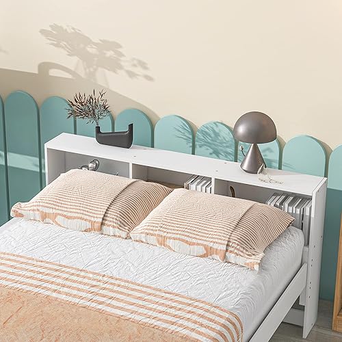 Miniatura 6 de HomSof Full Over Full Bunk Beds with Bookcase Headboard Solid Wood Bed Frame with Safety Rail and Ladder KidsTeens Bedroom Guest Room Furniture Can