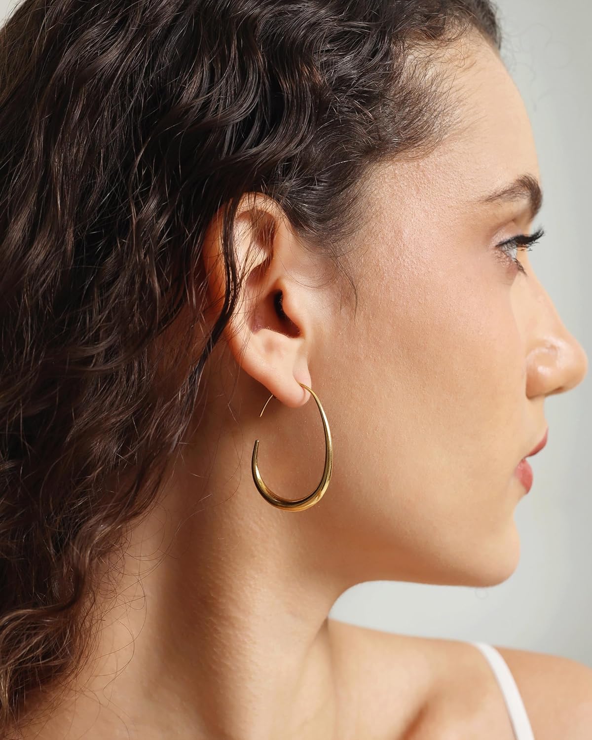 Altitude Boutique Small 18K Gold Teardrop Wire Hoops | Thin Oval Earrings with backs | Lightweight, Hypoallergenic Wire Earrings For Women - Image 4