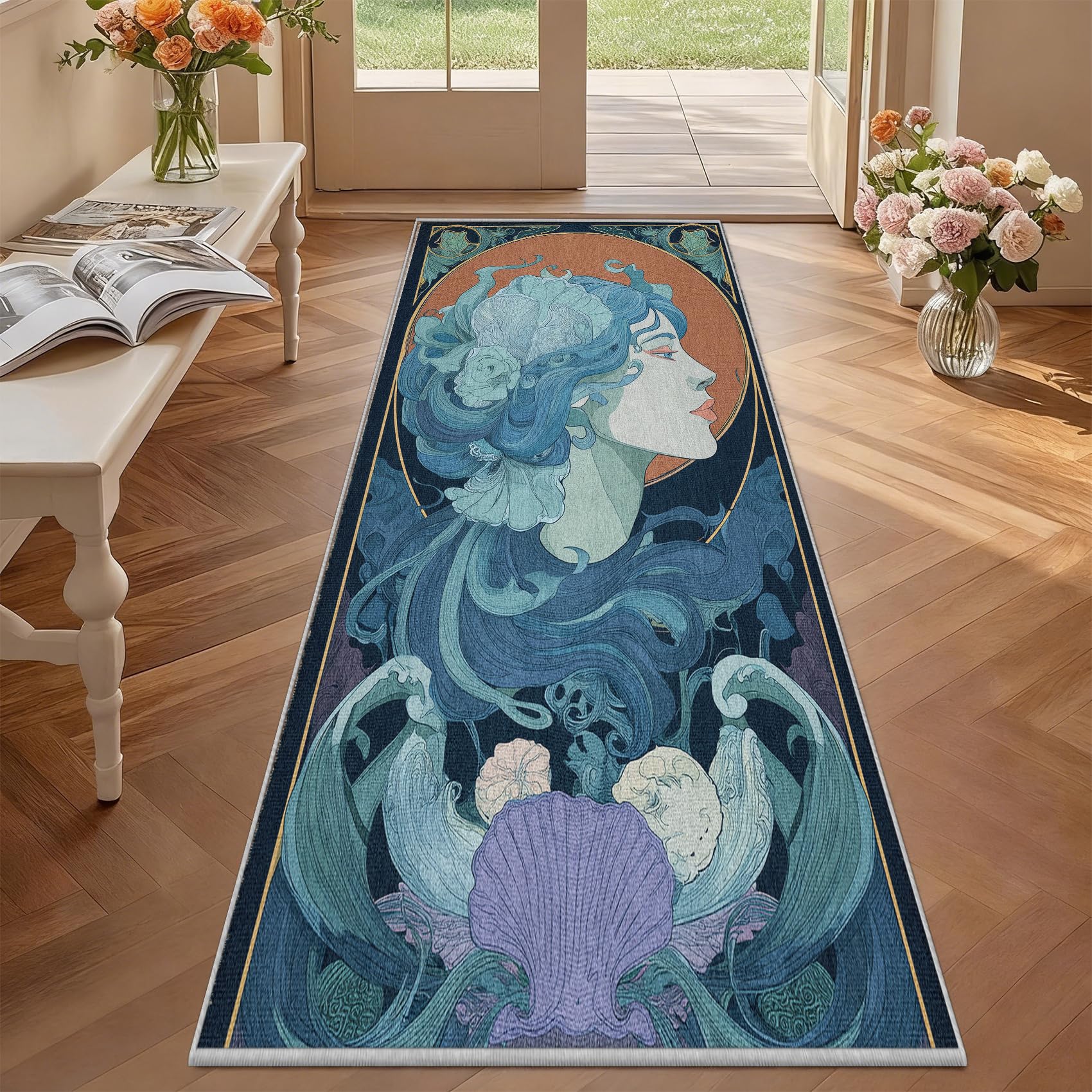 Tapis couloir Alphonse Mucha 80x180 cm art nouveau lavable doux LTL288sbc