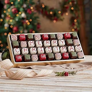 The Wisconsin Cheeseman Merry Christmas Petits Fours – Gourmet Mini Layer Cakes in Red Velvet, Strawberry Shortcake, Chocolate Cake, and Vanilla – Holiday Dessert or Cake Assortment Gift