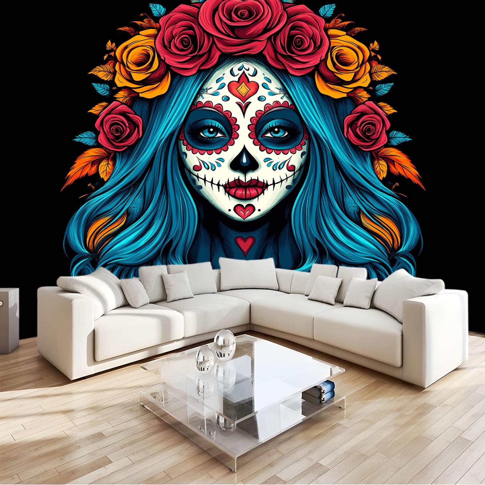 Papier peint panoramique fille de crâne pour chambre ado moderne