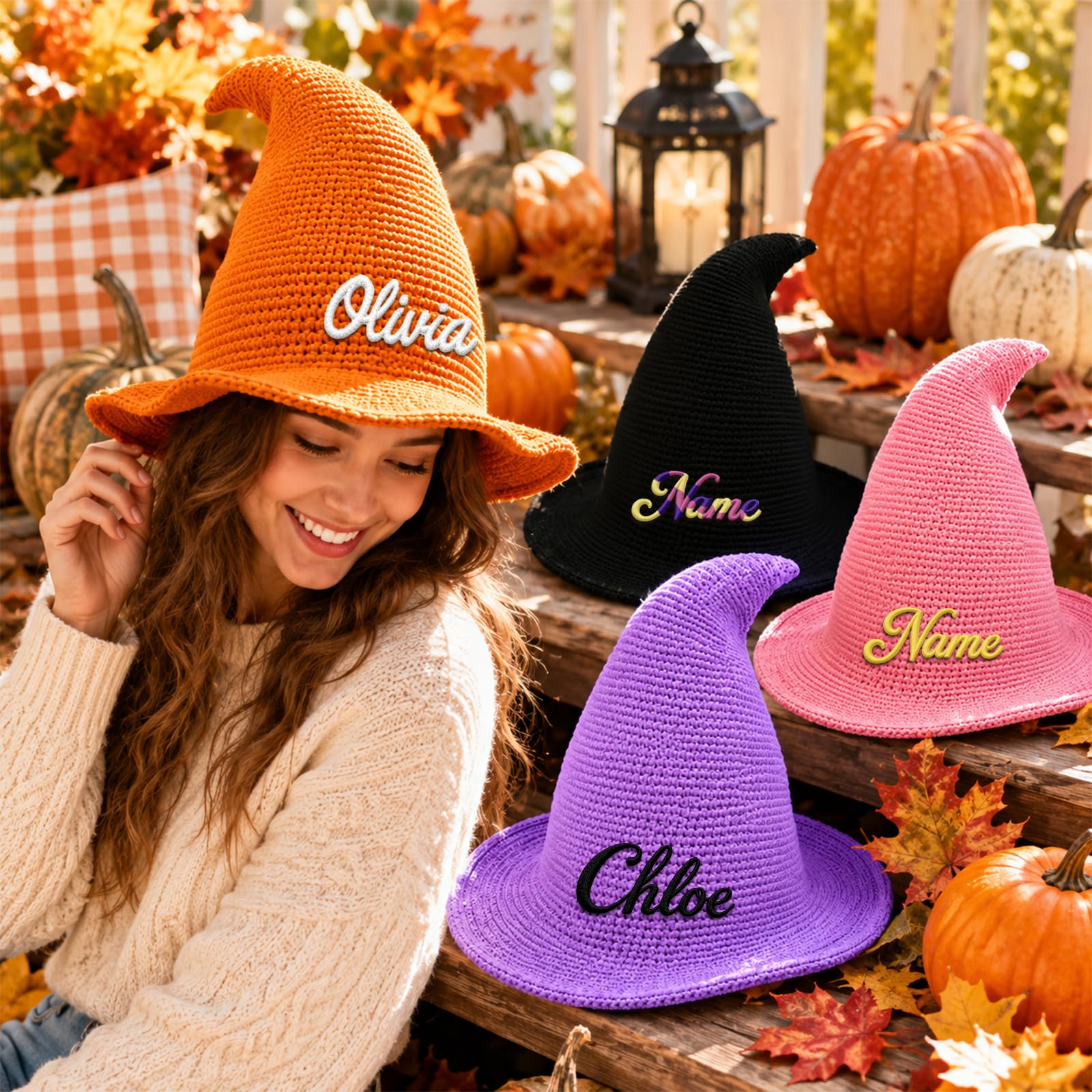 XSK Personalized Halloween Witch Hat, Custom Name, 9 Colors