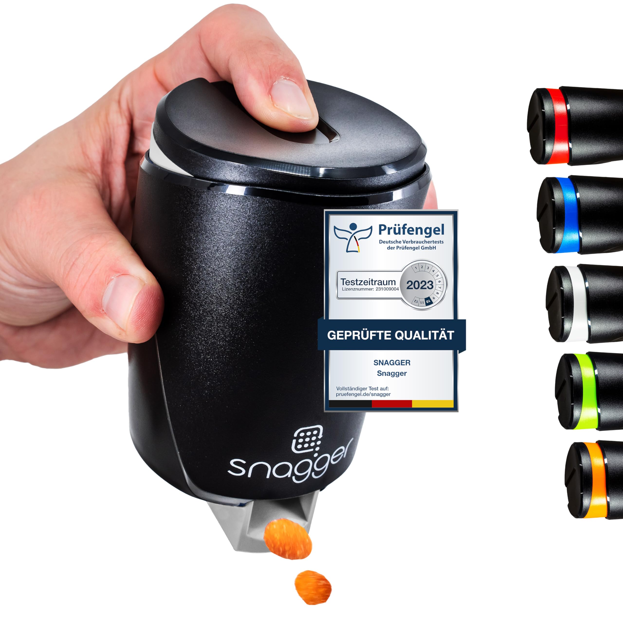 snagger - Der Snackspender // saubere Hände beim Snacken // geeignet für Erdnüsse, NicNacs, UVM // Männer Geschenke, Gamer / Made in Germany (schwarz-grau)