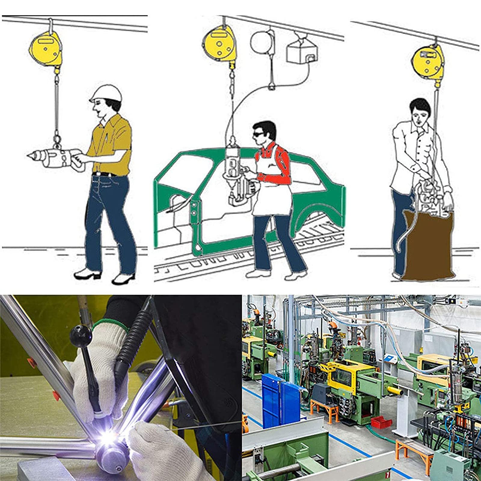 1-3kg/3-5kg/5-9kg Einziehbarer Federzug, Einstellbarer Federzug Balancer mit 1.5m Seilzug und Haken, Spring Balancer - Werkstätten und Kfz-Ausstattung, Multifunktionale Hilfswerkzeuge