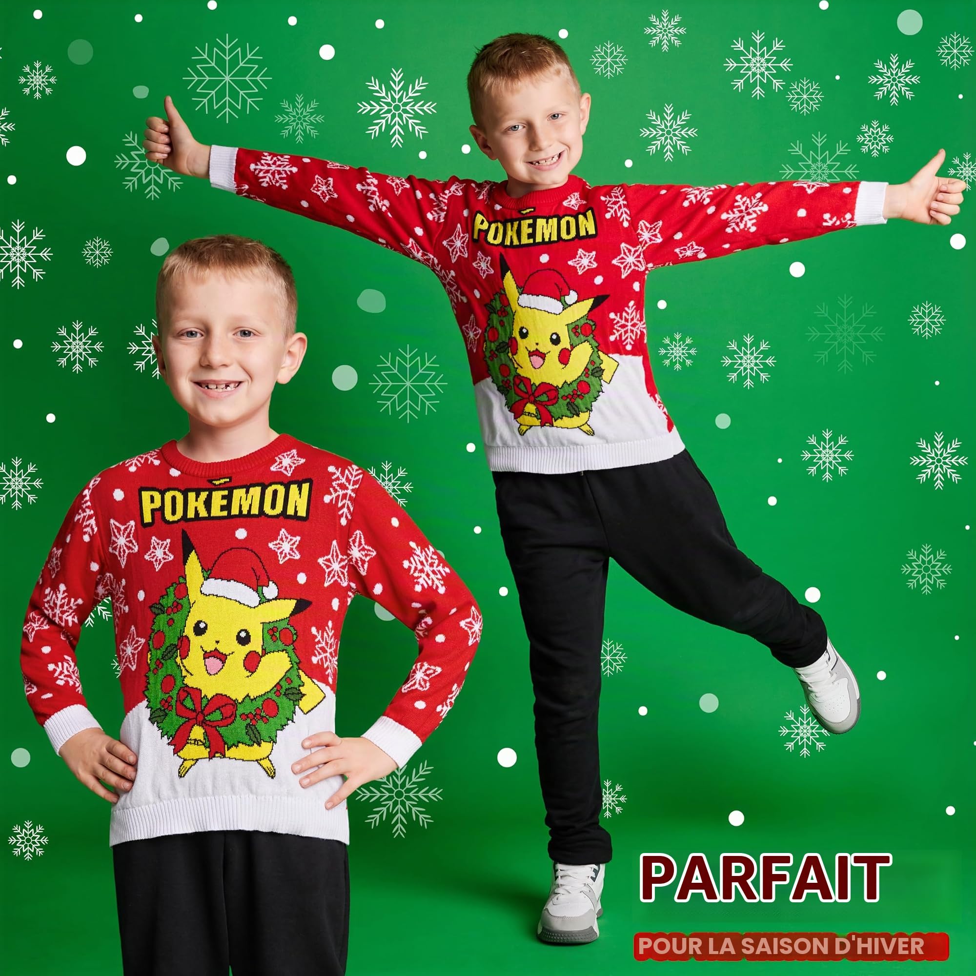 Pokémon Pull de Noel Garcon, Tricoté Sweat de Noel Enfant Mixte - Cadeau Garçon