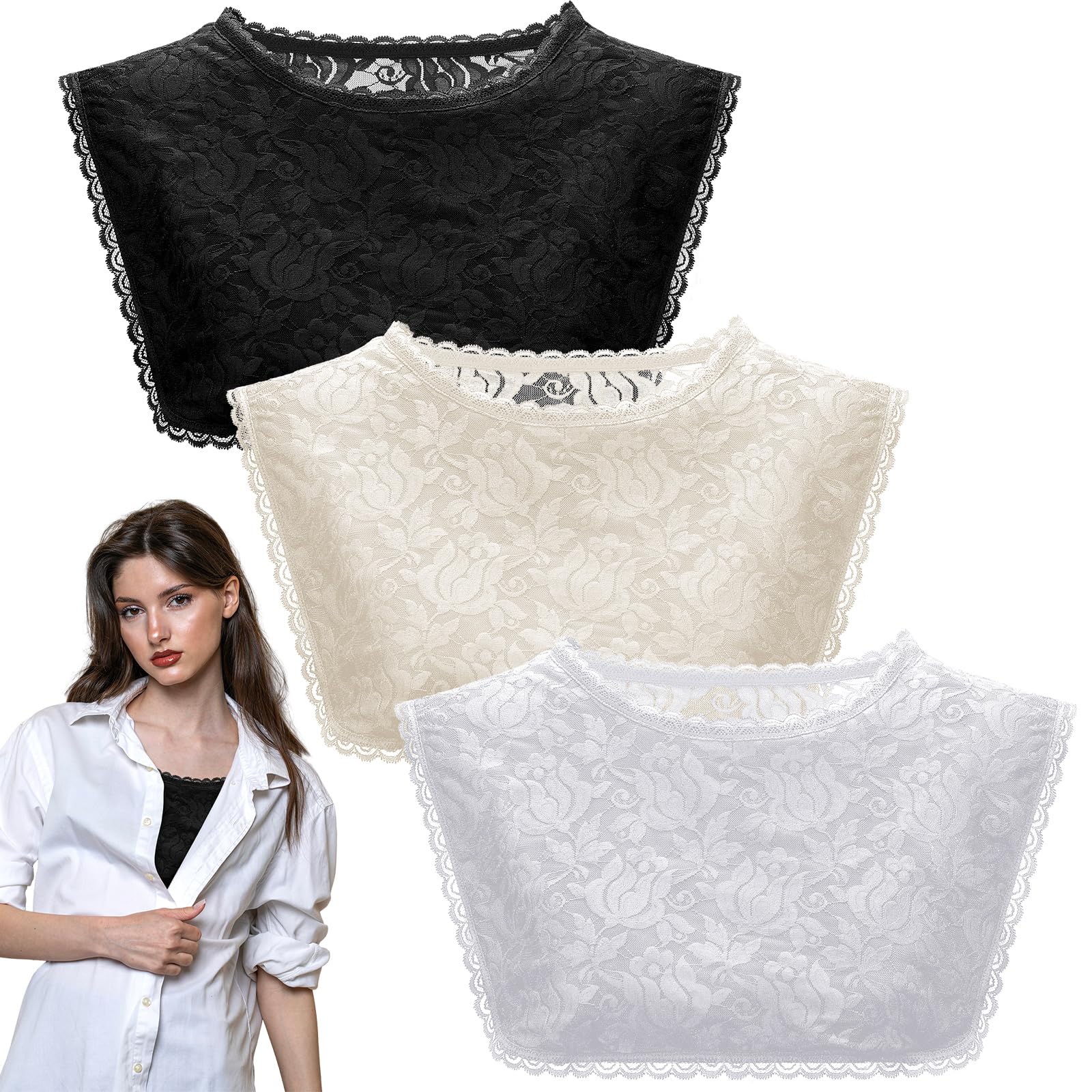 Skicuff 3 Pcs Lace Cleavage Cover up for Women