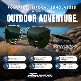proSPORT Aviator Polarized Bifocal Reader Sunglasses Fishing Smoke Lens Gun Metal Men Women Square 1.50 2.00 2.50