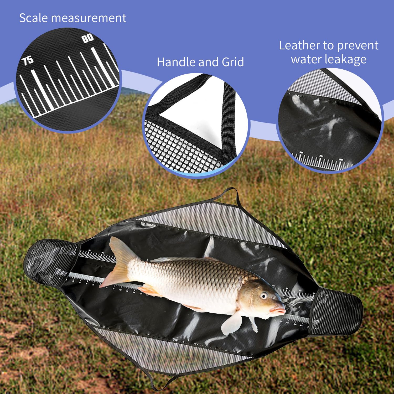 Abhakmatte Angeln 120 * 60 cm, Abhakmatte mit Maßband PVC Faltbare, Wasserdicht Fischmatte Karpfensack Angelmatte mit Griffen für Heavy Duty Raubfisch Barsche Karpfen Welse Transport Wiegen