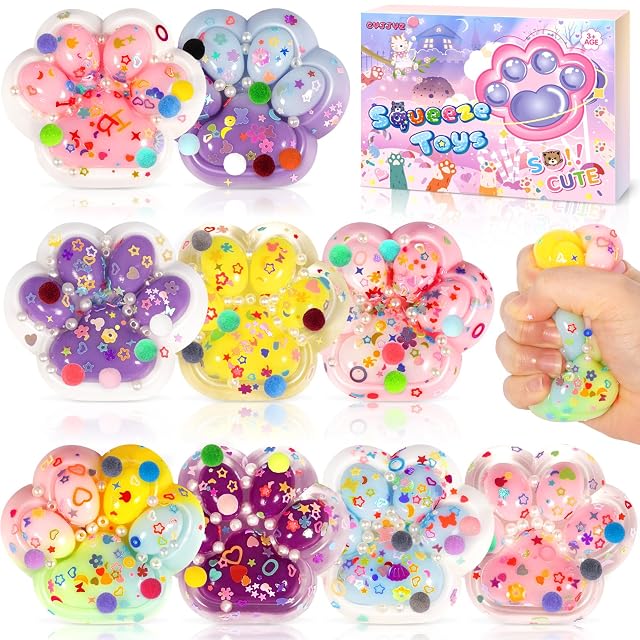 CYJJYZ 9 Pcs Juguete para Apretar con Pata de Gato, taba Squishy, Kawaii Juguete Apretar con Forma Pata Gato