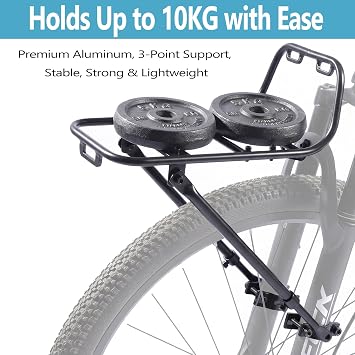 Bike Front Rack - Front Bicycle Cargo Rack with Support Struts & Adjustable Straps - Aluminium Front Cargo Pizza Rack, Stable & No Rattle, Universal Fit for Mountain, Gravel & Touring Bikes