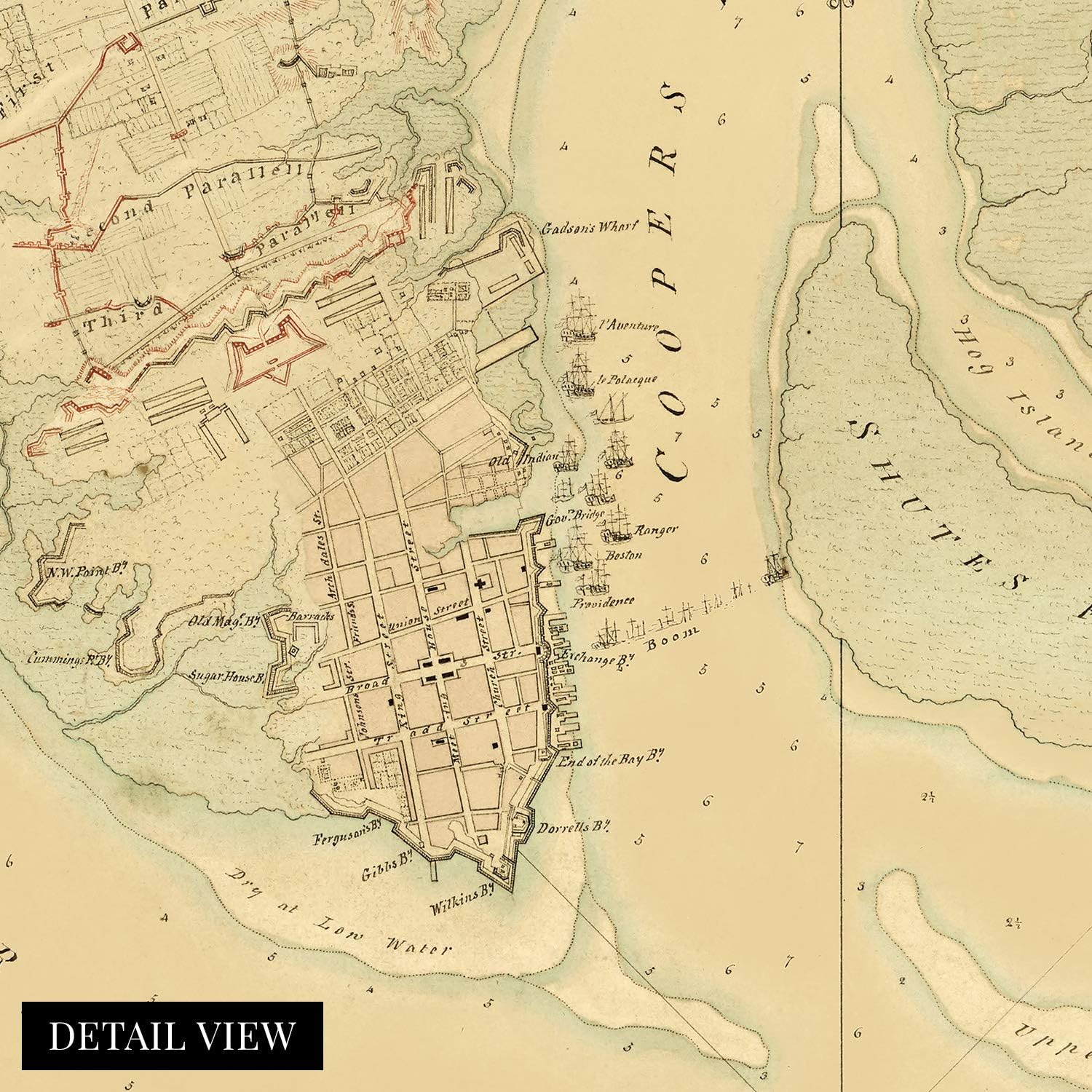 HISTORIX Vintage 1780 Map of the Investiture of Charleston South Carolina by the English Army - 24x30 Inch Vintage Map Wall Art - Charleston History Map showing the position of each corps