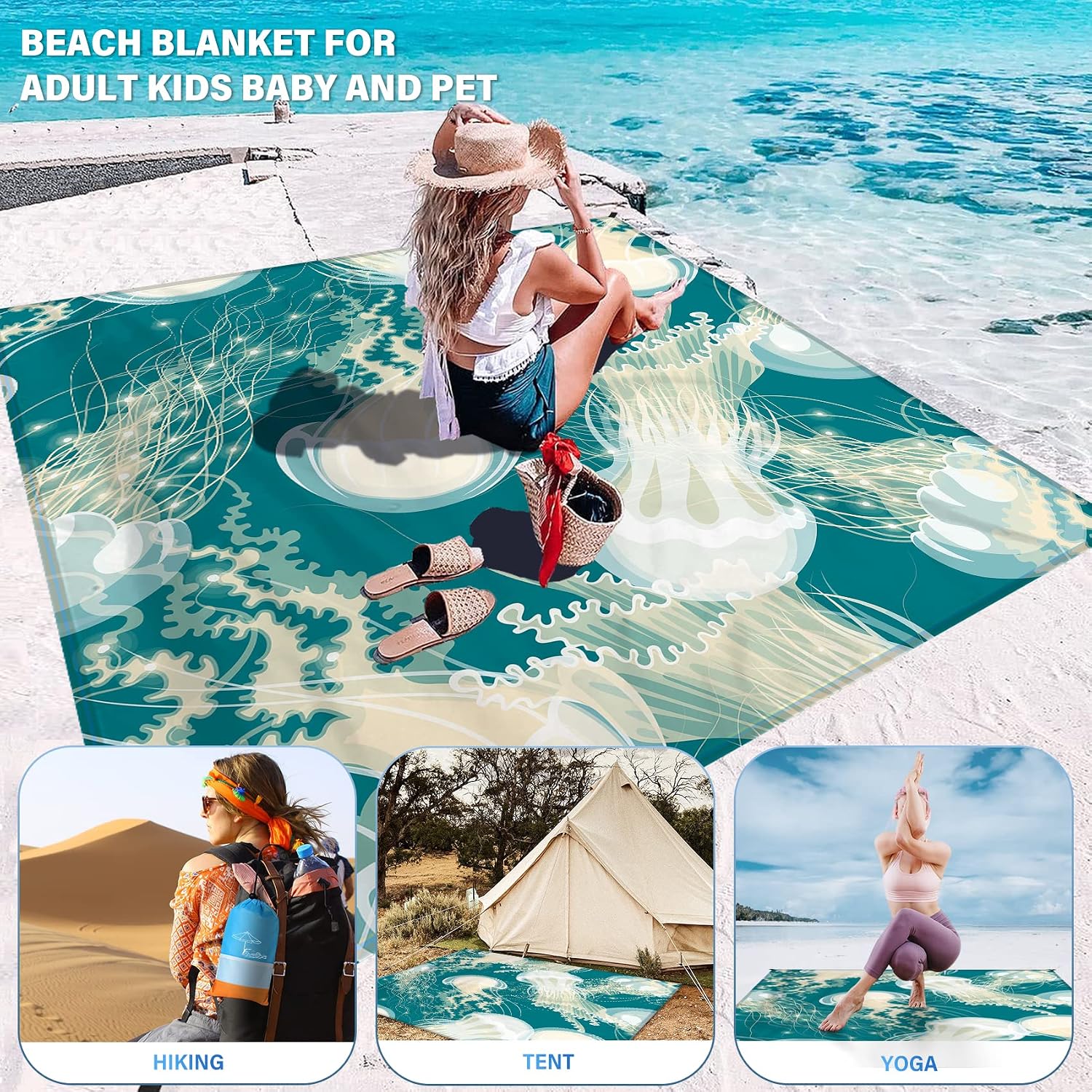 Famstar Beach Blanket Oversized Extra Large78 X 110",Waterproof Sandproof Beach Blanket 2-8 Adults Lightweight Durable for Travel Camping Hiking Picnic