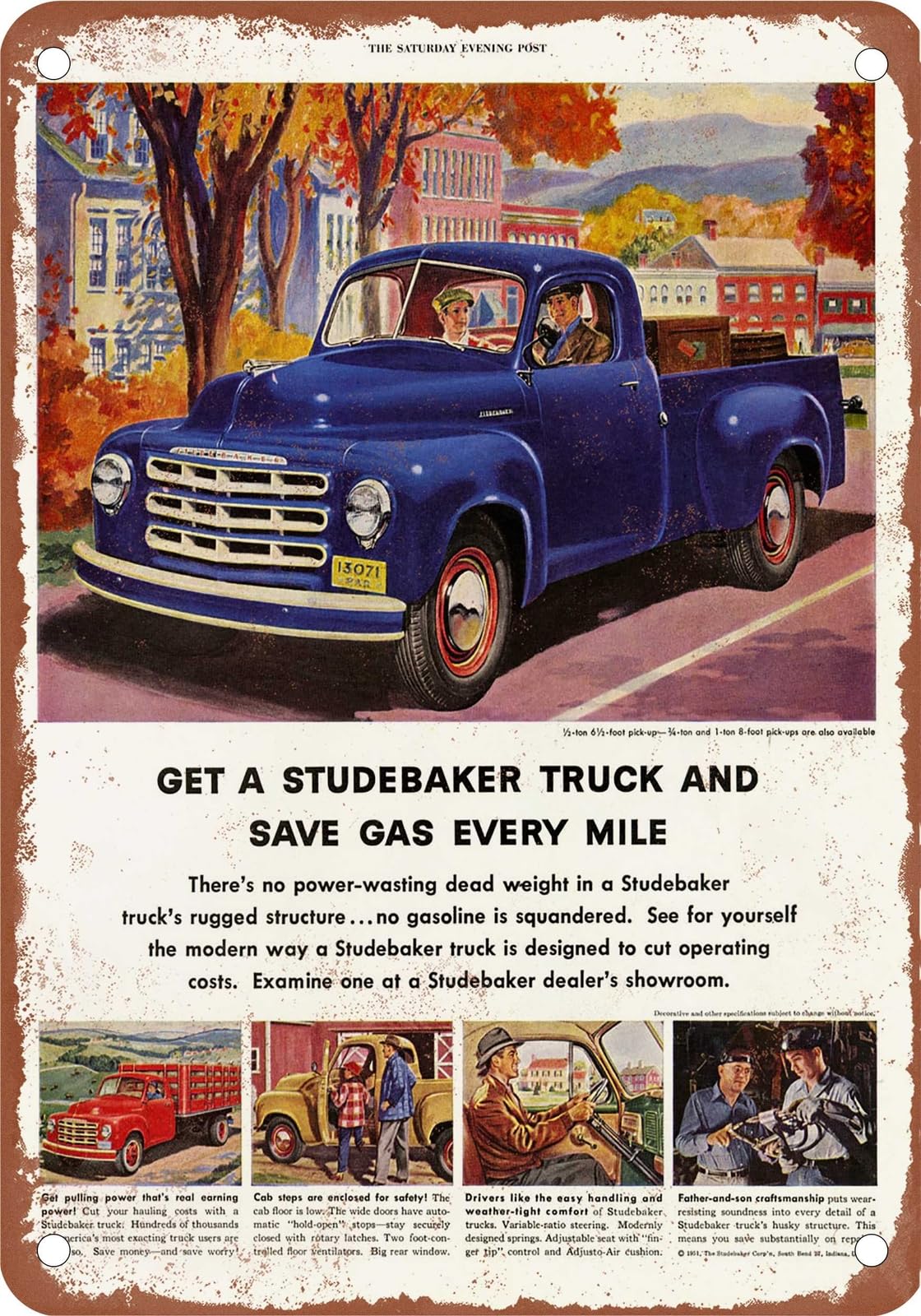 Miaomansenstore Metal Sign - 1951 Studebaker Truck Vintage Ad 04 - Old Retro Rusty Look Home Decor