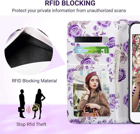 ULAK Compatible with iPhone 7 Plus/8 Plus Wallet Case, Premium PU Leather Flip Cover with Card Holder for Women, Kickstand Feature Protective Purse Case 5.5 Inch, Purple Glitter