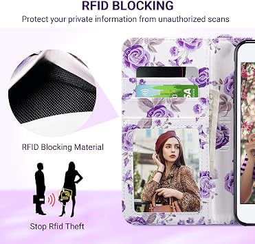 ULAK Compatible with iPhone 7 Plus/8 Plus Wallet Case, Premium PU Leather Flip Cover with Card Holder for Women, Kickstand Feature Protective Purse Case 5.5 Inch, Purple Glitter