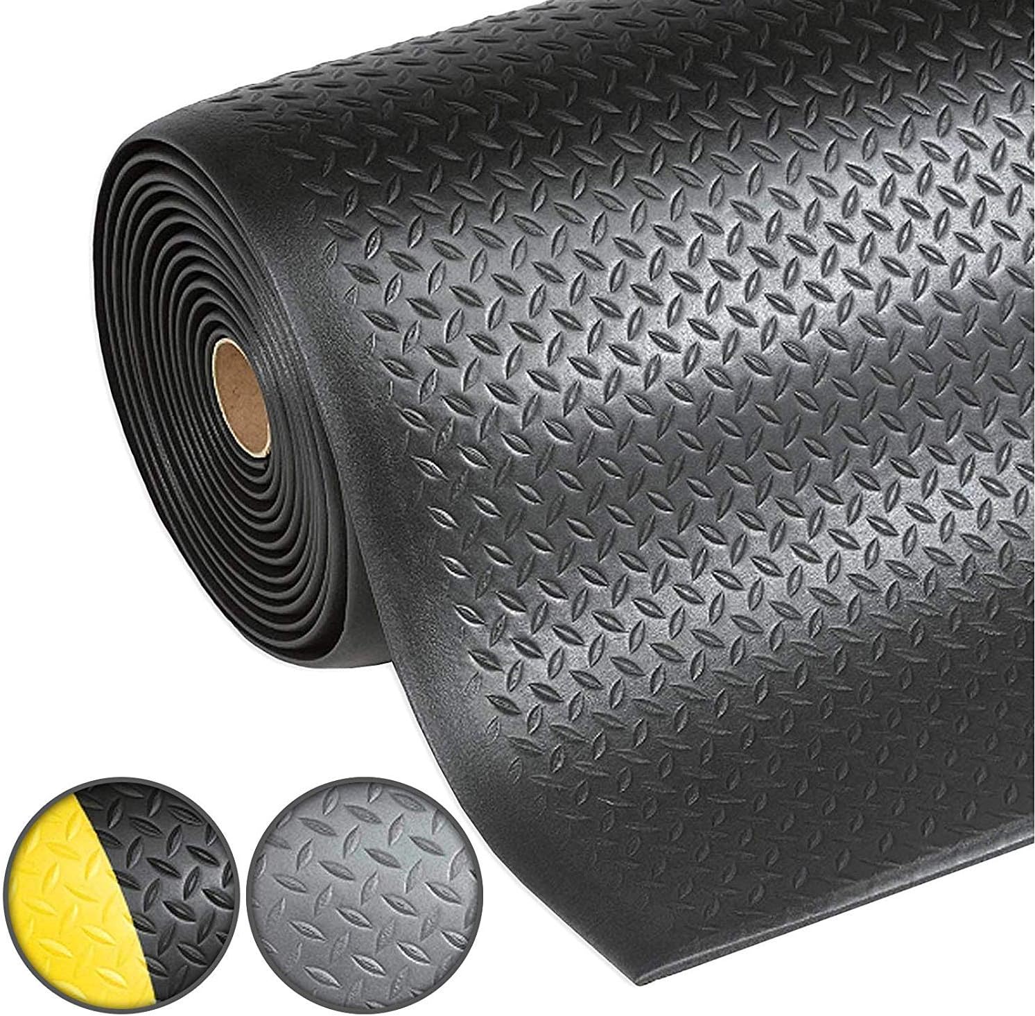 etm Anti-Fatigue Rubber Mat - Diamond Structure | Workplace Safety Comfort Flooring | Non Slip Work Mat | Black - 60 x 90cm