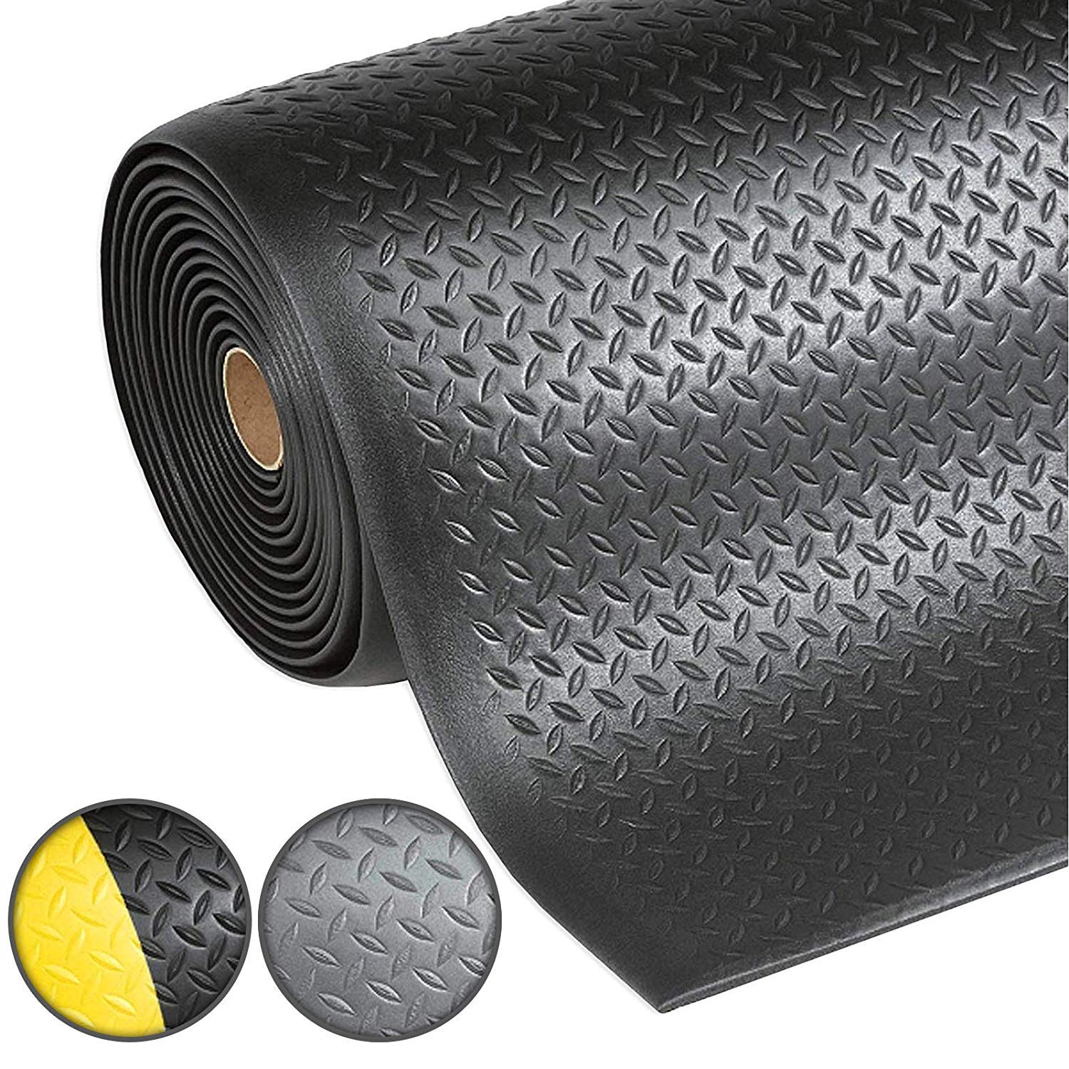 etm Anti-Fatigue Rubber Mat - Diamond Structure | Workplace Safety Comfort Flooring | Non Slip Work Mat | Black - 60 x 90cm
