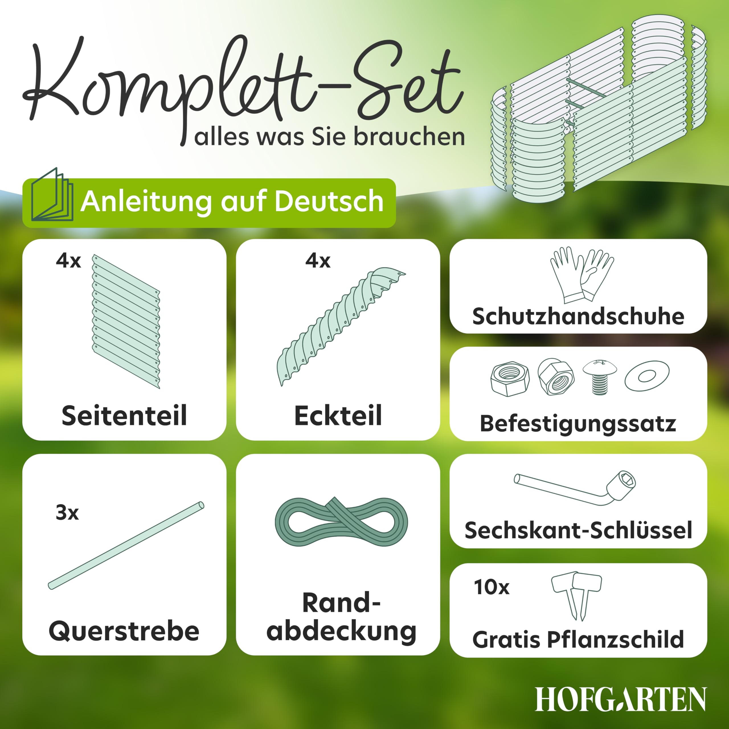 HOFGARTEN Hochbeet Metall 200x80x78 cm - Hochwertiges Gartenbeet aus Zn-Al-Mg Stahl - wetterfest & rostgeschützt - Ergonomisches Gärtnern - Modell QuickGrow XL (Salbei)