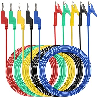 Sumnacon Multimeter 4mm Banana Plug to Alligator Clip with Wires, 5PCS, 3M